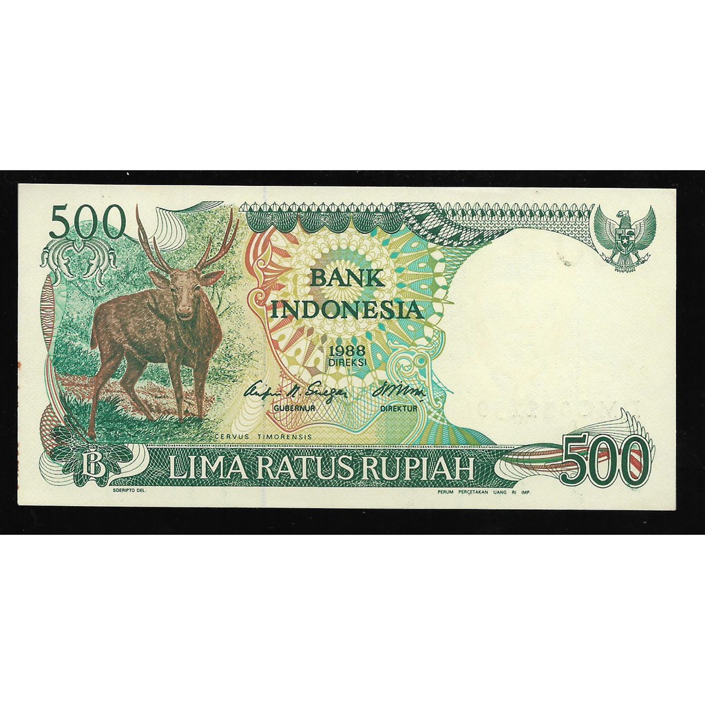 Uang Kertas Indonesia 500 Rupiah Rusa 1988 UNC Baru