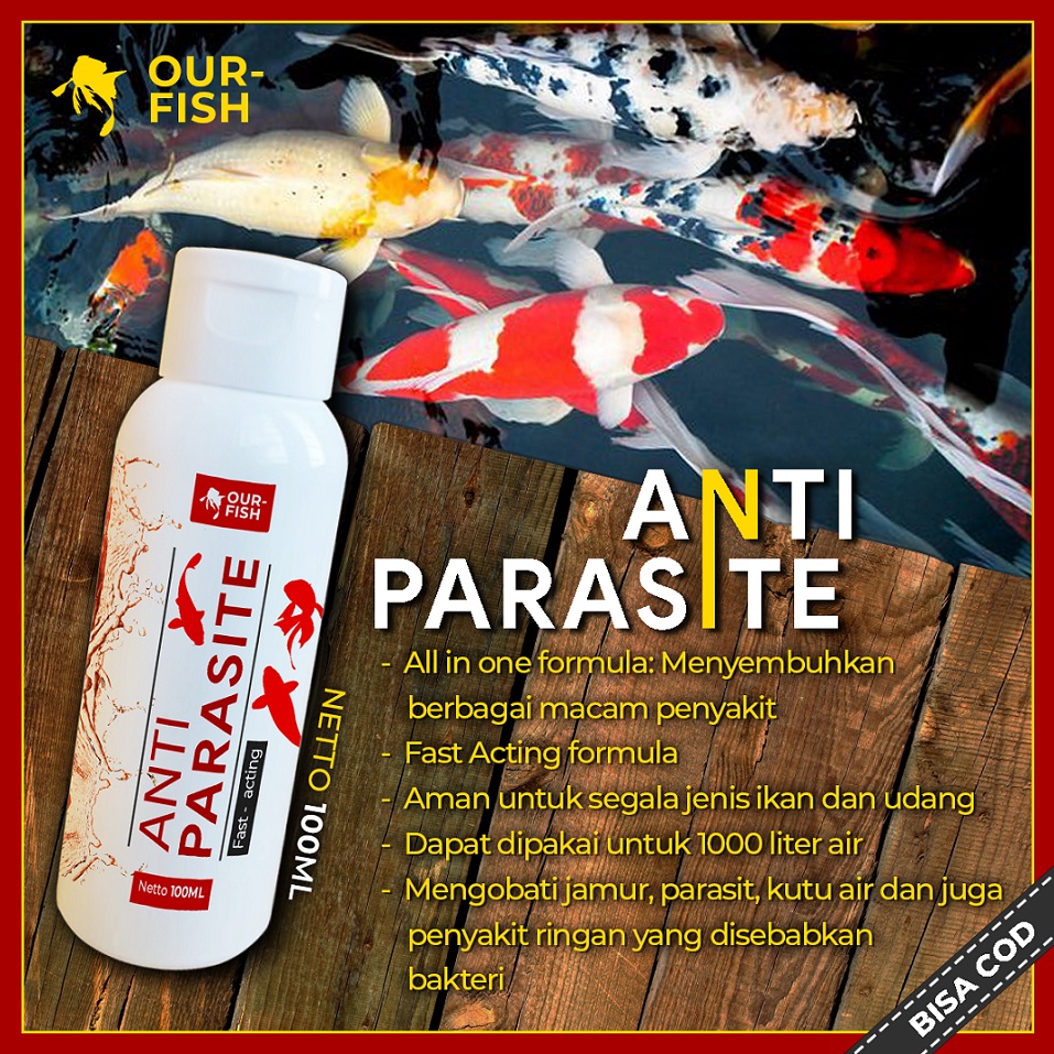 Obat Ikan Anti Jamur, Kutu &amp; Parasit  ANTI PARASITE 100ML Obat Ikan Anti Kutu Obat Ikan Anti Parasit Obat Anti Kutu, Jamur, Protozoa Ikan Hias Koi Arwana Louhan Koki Goldfish Mas Koki Channa Chana Koi Blitar Slayer Kohaku Showa Koukkai  by Ourfish