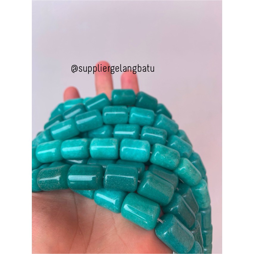 bahan renceng batu akik agate hijau tosca tabung 14mm gelang kalung