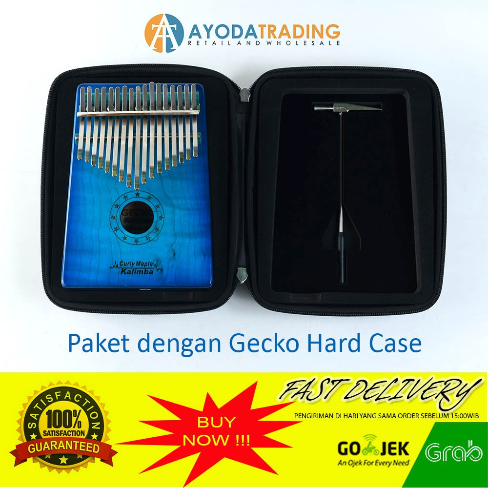 Paket Authentic Gecko Kalimba K17 MC-BL Curly Maple Hard Case