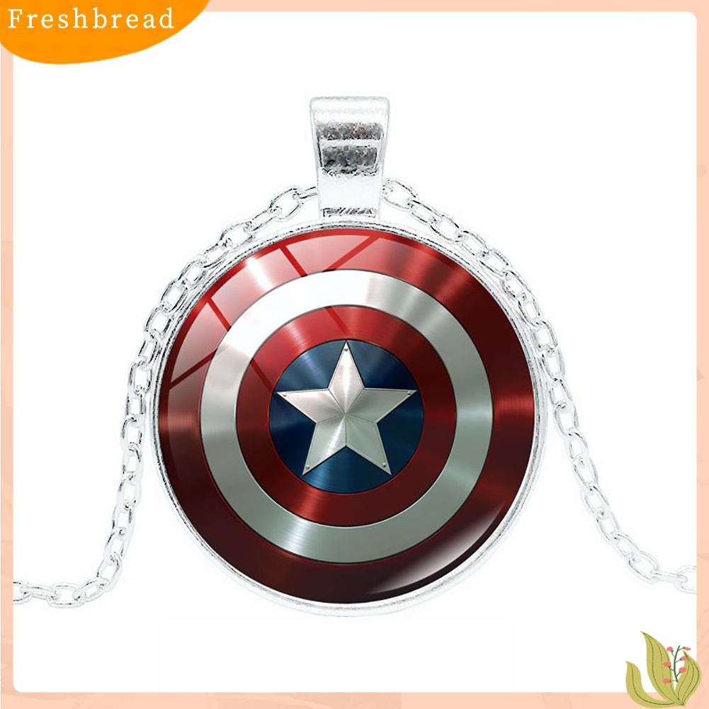 [Fresh] Kalung Rantai dengan Liontin Kaca Cabochon Motif Marvel Avenger Captain America untuk Wanita