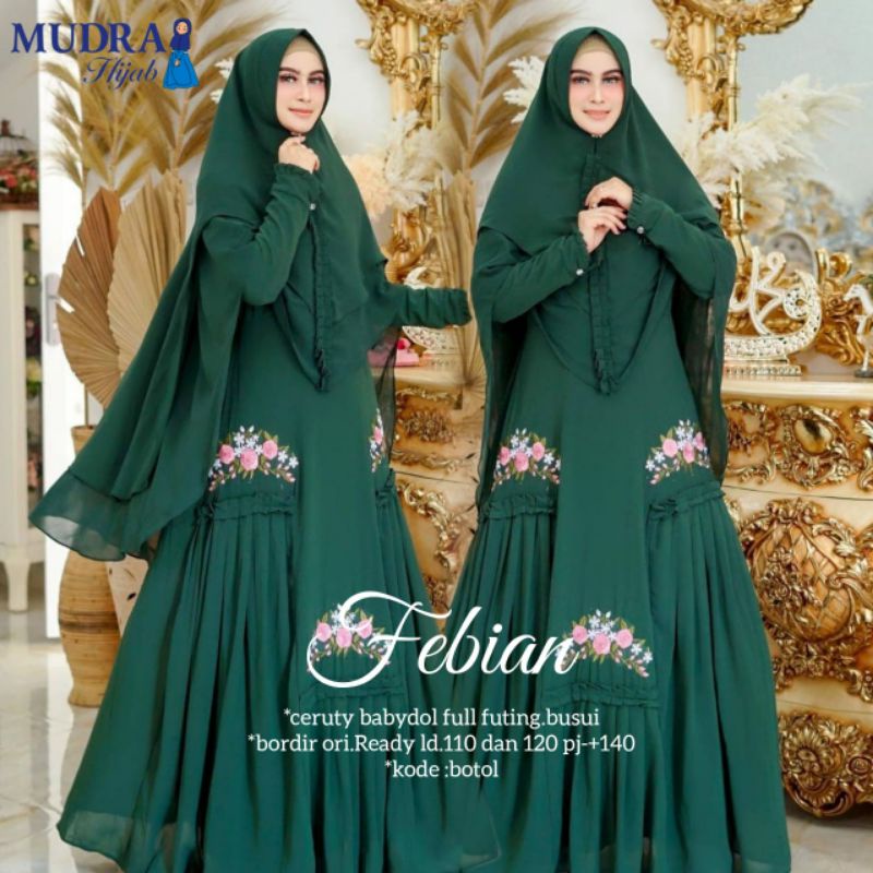 FEBIAN SET DRESS ORI MUDRA HIJAB || BUSANA MUSLIMAH SETELAN GAMIS SYAR'I + KHIMAR SET DRESS CERUTY T