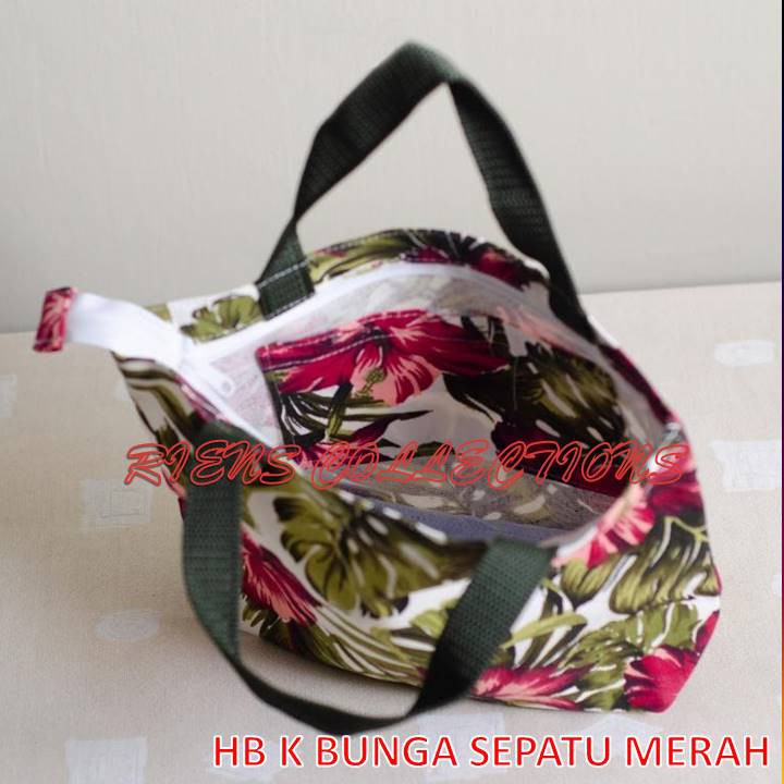 HANDBAG KANVAS MOTIF BUNGA SEPATU MERAH. Riens Collections