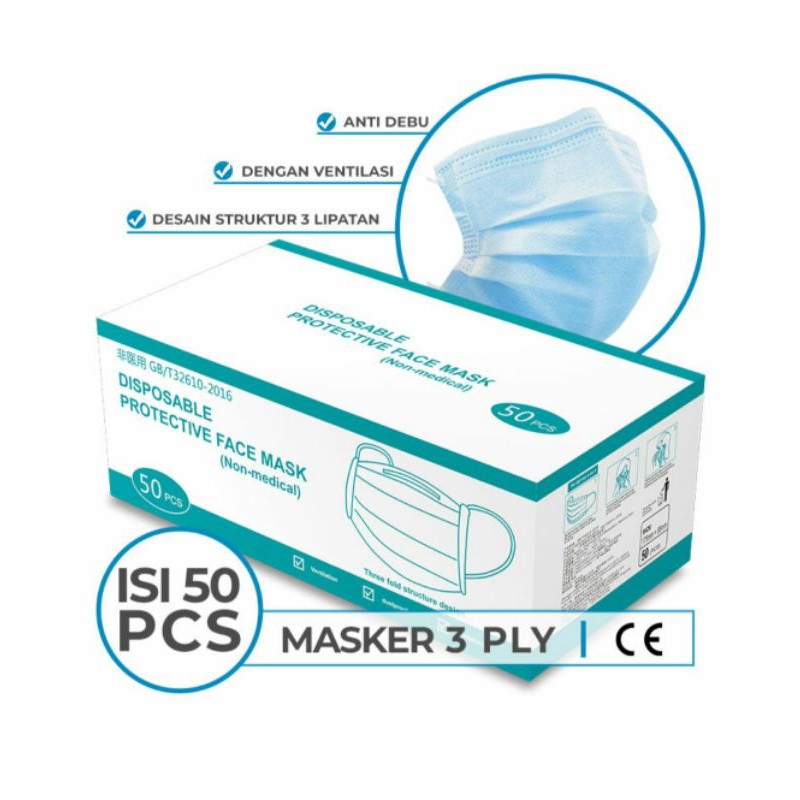 MASKER KESEHATAN EARLOOP 3 PLAY 1 BOX ISI 50 MASKER