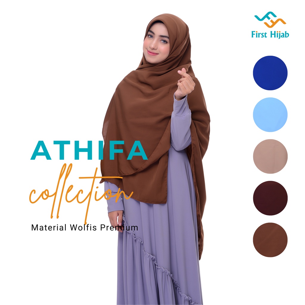 Jilbab Segi Empat Neci - Jilbab Square Polos Wolfis Premium by First Hijab Model Athifa size 130x130