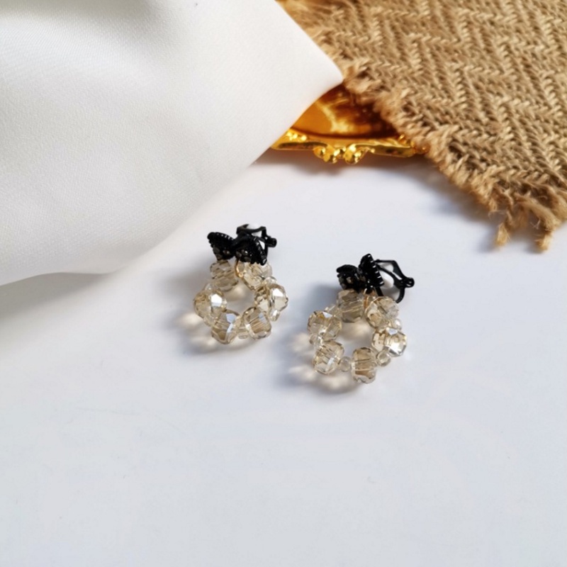 Anting Tusuk silver Desain Pita Hitam Hias Kristal Berlian Asimetris Gaya retro Korea