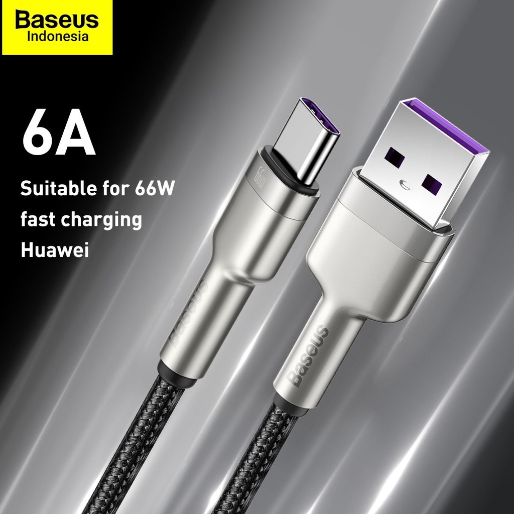 Baseus Original Kabel Data Cafule Metal USB Type C 6A 66W 25CM Fast Charging Quick Charge Powerbank Cable Pendek Ori Tipe C