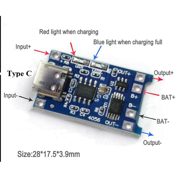 TP4056 5V USB Type C 1A CHARGING Charger BMS BATTERY Baterai Lithium 18650 Li-Ion + modul Proteksi Protection