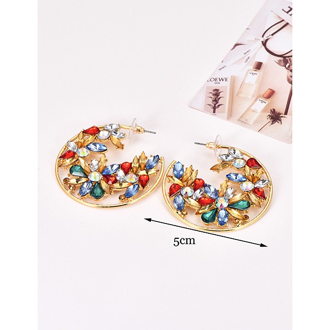 LRC Anting Tusuk Fashion Alloy Diamond Round Earrings F49218