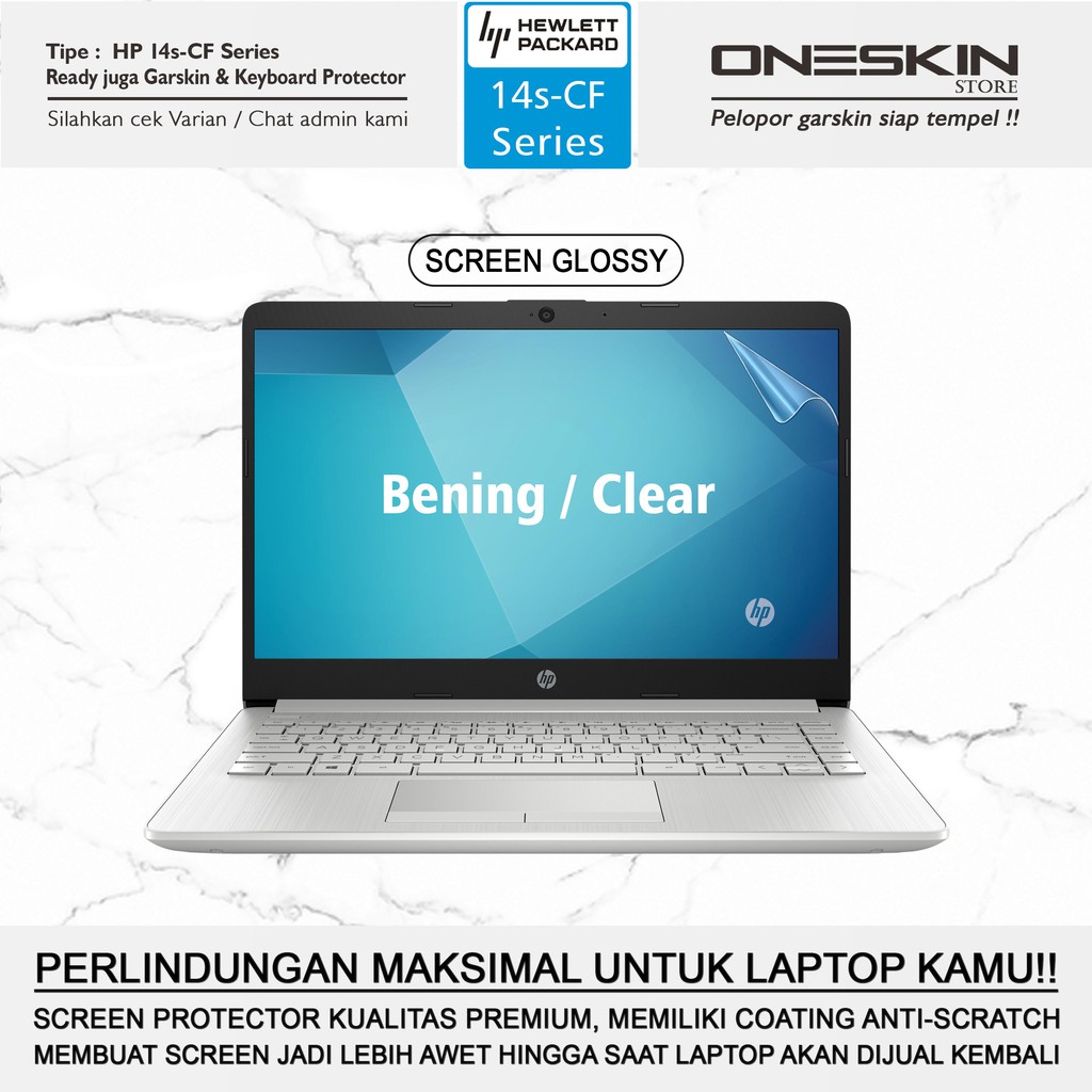 Garskin Laptop Keyboard Screen Protector HP 14s-cf cf1046tu cf1047tu cf1051tu cf2017tu Warna Silikon-Screen Glossy