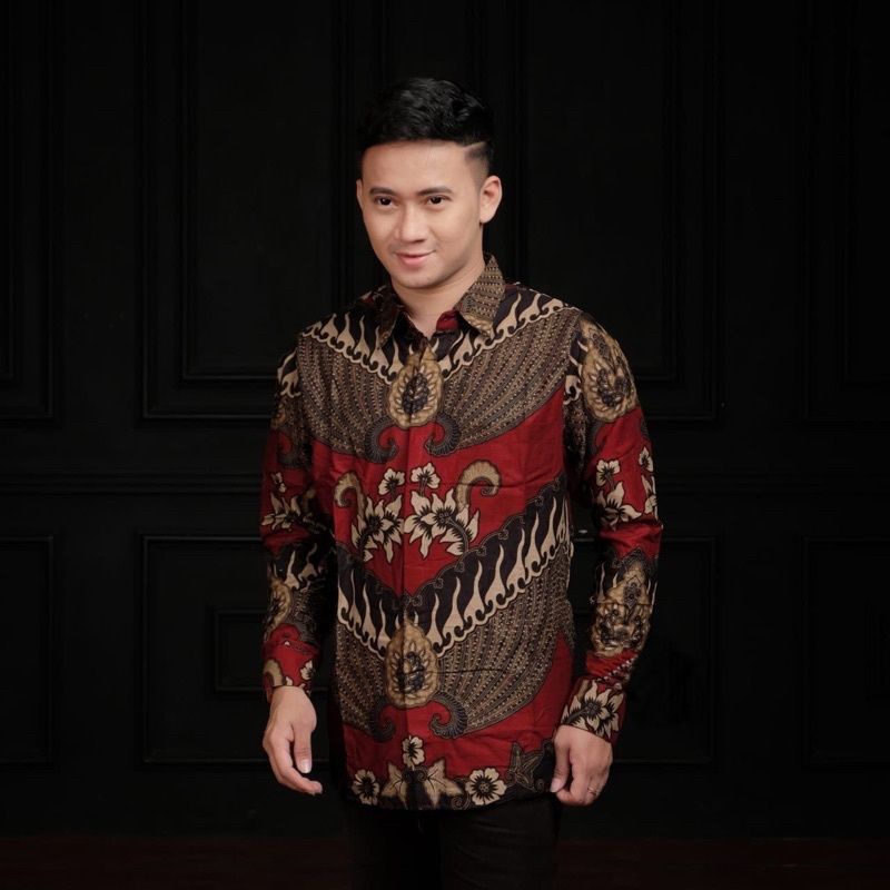 NEW ARRIVAL DISTRO BATIK PRIA BORDIR SOGAN HRB026 BATIKAF NOTOARTO BATIK IPNU-IPPNU HEM PRIA Bel-GARUDA MARUN
