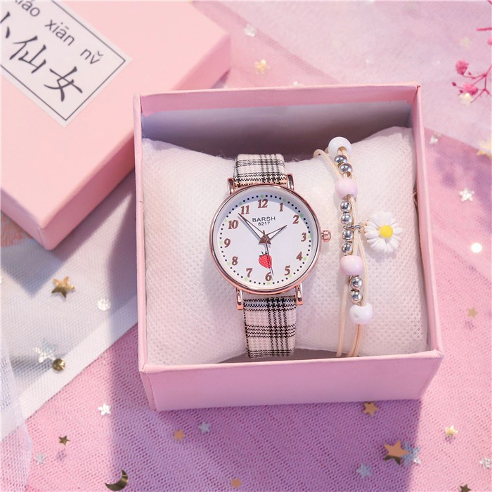 ✅Grosir Jam Senen - Jam Tangan Wanita Quartz Analog Motif Strawberry Tali Kotak Lucu Korean Fashion Import