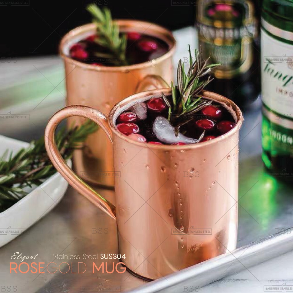 Gelas Mug Stainless SUS 304 Rosegold 420ml 500ml Mojito Mocktail Cocktail Elegant Mewah