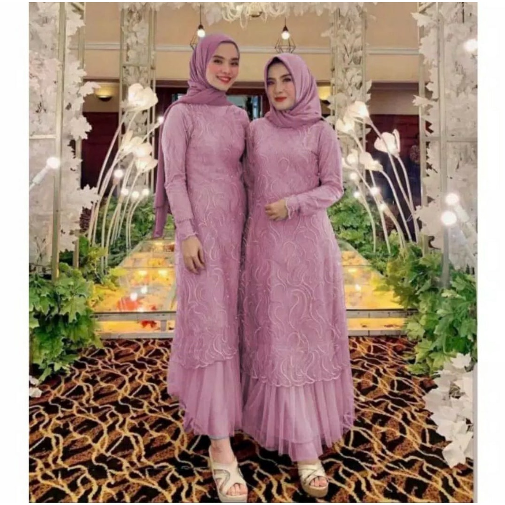 Dress Maxi GERALDIN Tile Mutiara Size L -  XL/ Fashion Muslimah Lengan Panjang