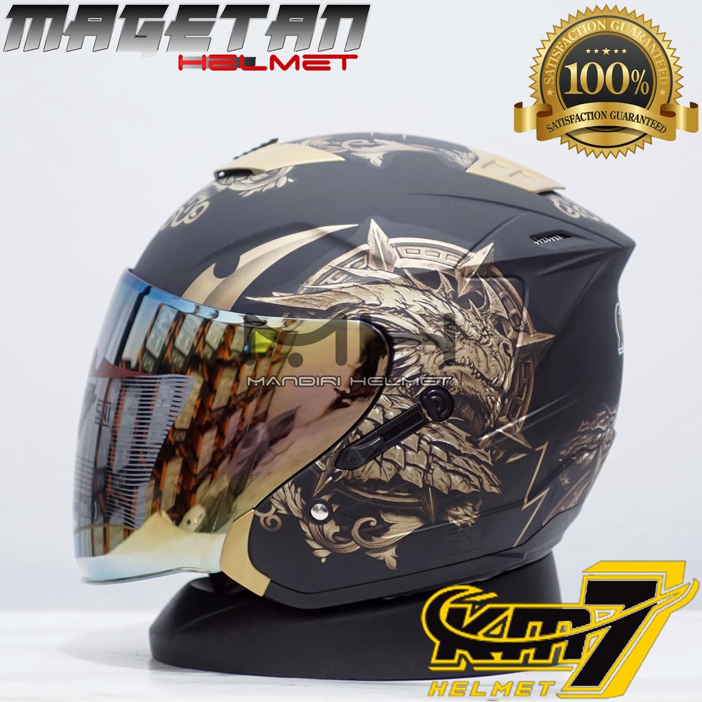 (Paket ganteng spoiler) HELM KM7 SEVEN KING BLACK GLOSSY SILVER-BK/GL DF