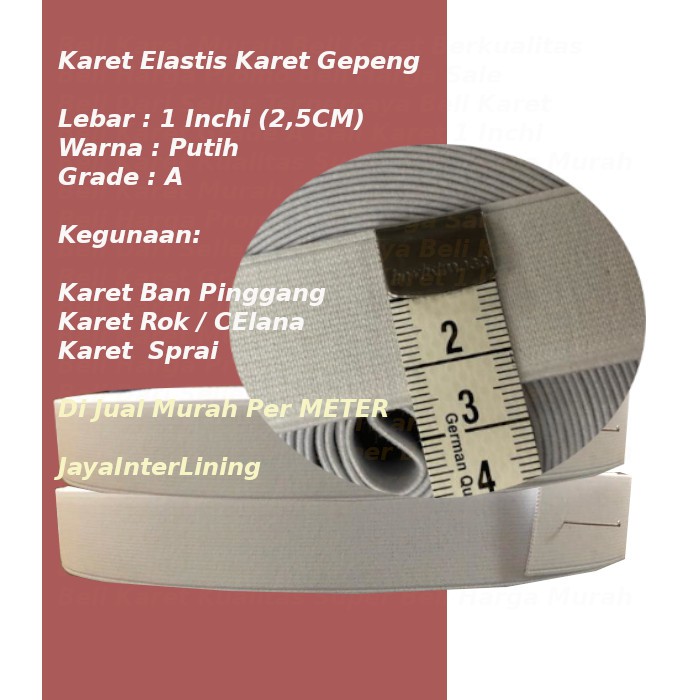 Karet Elastis Karet Pinggang Karet Celana 2,5CM 1Inchi 3/4Inchi 2cm 1,5Inchi 4cm Putih HITAM Murah Meteran