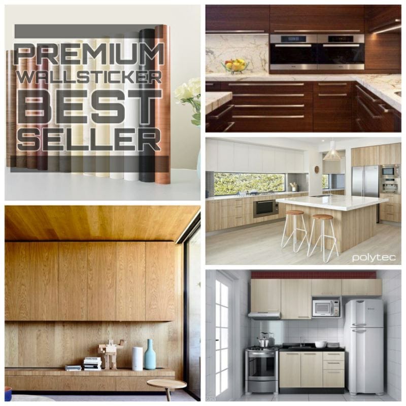 sticker kayu wallpaper meja pintu lantai dapur kulkas