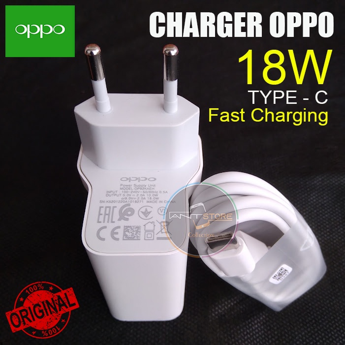 Charger Oppo 18W Original 100% for A74 5GType C Fast Charging