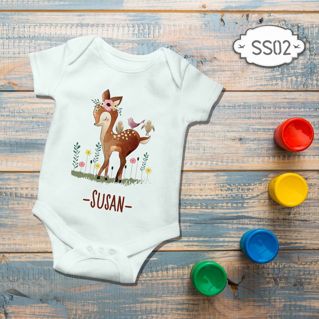 Jumper Baby Girl boy newborn Custom name nama bebas Cartoon Bambi on The Ice Disney