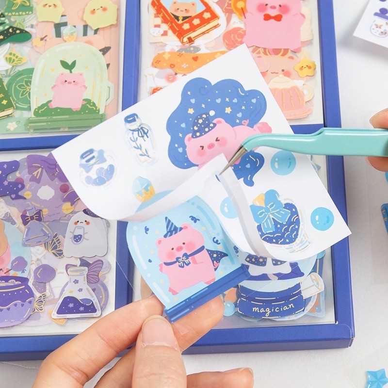 

10 Lembar Pc Cute Sticker Decorative Planner Lucu Magic Animal Piggy Tahan Air