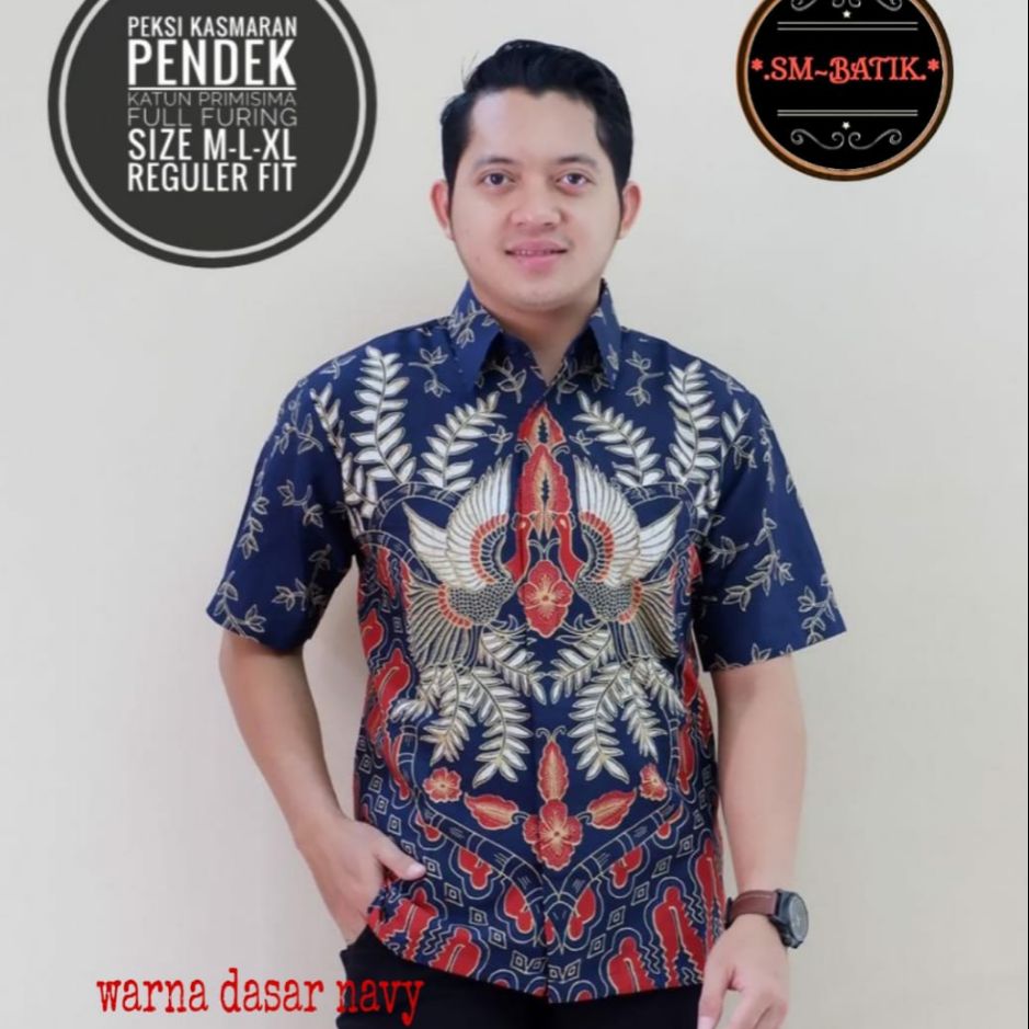 Kemeja Batik Pendek Pria Baju Batik Lengan Pendek KASMARAN PENDEK NAVY Baju Batik Lapis Furing