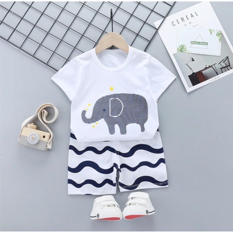 SETELAN ANAK BERLENGAN KARAKTER GAJAH BABY 6-12 BULAN ALL SIZE