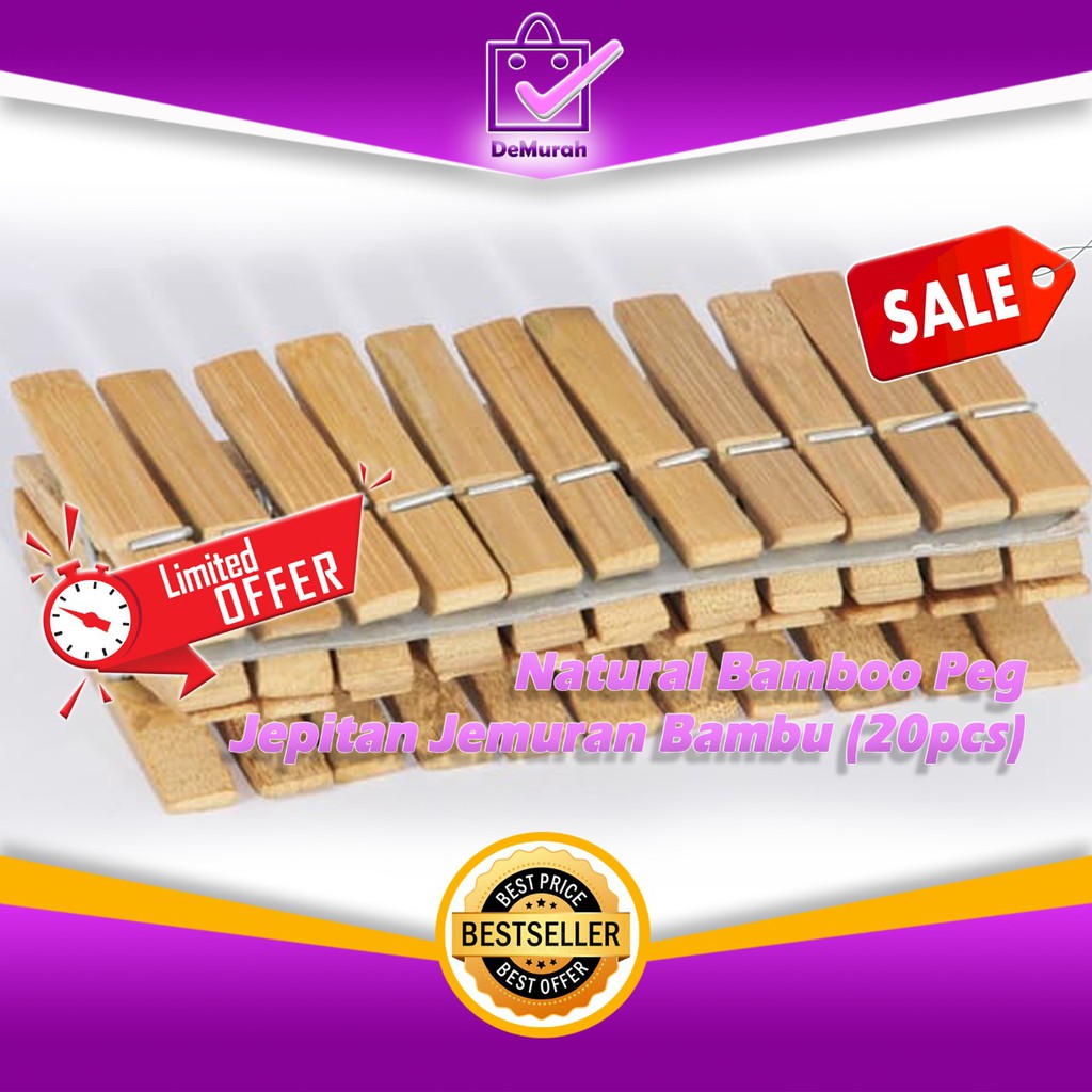 Natural Bamboo Peg / Jepitan Jemuran Bambu (20pcs)