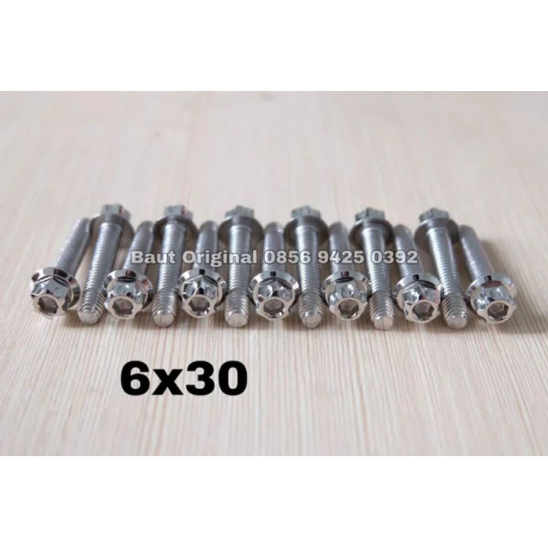 baut probolt gs1 6x30 mm stainless new model drat 10 panjang 3cm ukuran 10 silver gear 2 kunci belimbing heng