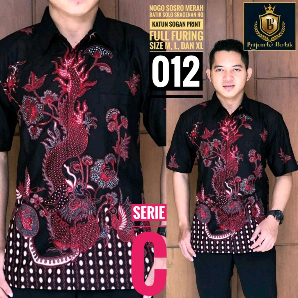 Nogo Sosro Merah 012 PRIJANTO Kemeja Batik Lengan Pendek Katun Sragenan Berfuring