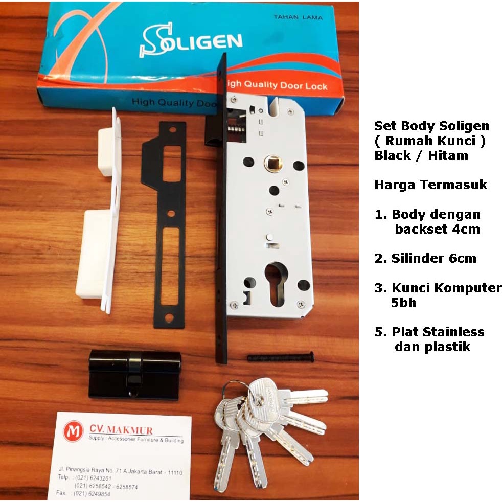 Kunci Pintu Mortise Lock Body Lidah Soligen 40 mm Stainless Black