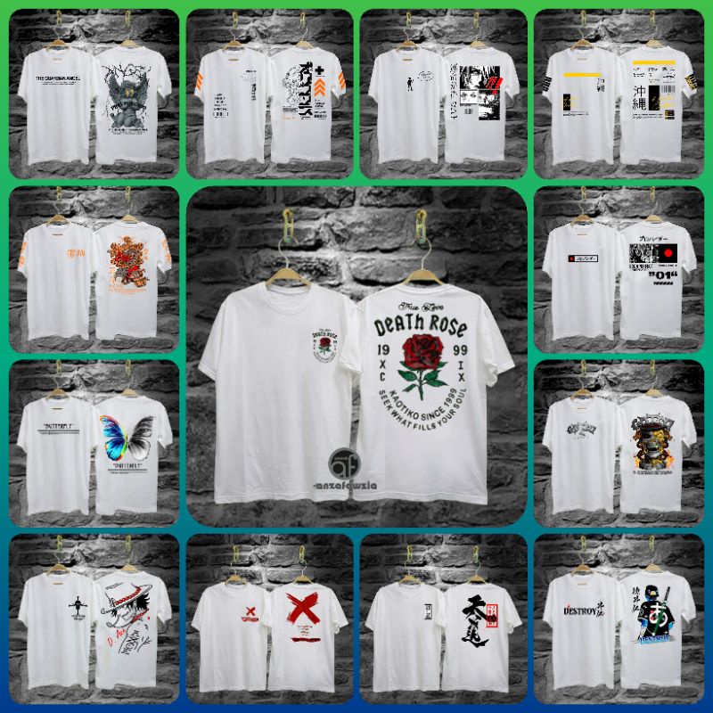 Anzafawzia Kaos Distro Pria dan wanita COD 12 //BAJU PRIA NEVER LOSE DEATH ROSE PUTIH/Grosir Kaos Di