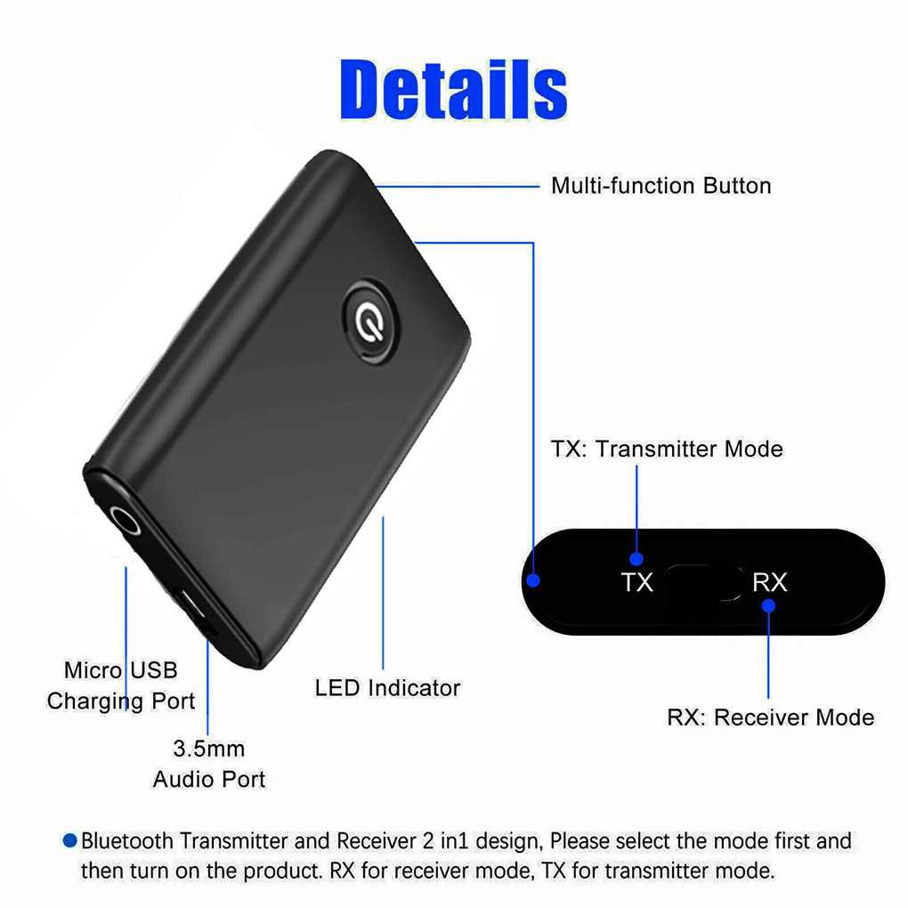 Goojodoq Bluetooth 5.0 Transmitter Receiver Rechargeable Speaker Headphone Audio Koneksi Wireles Bluetooth Berkualitas