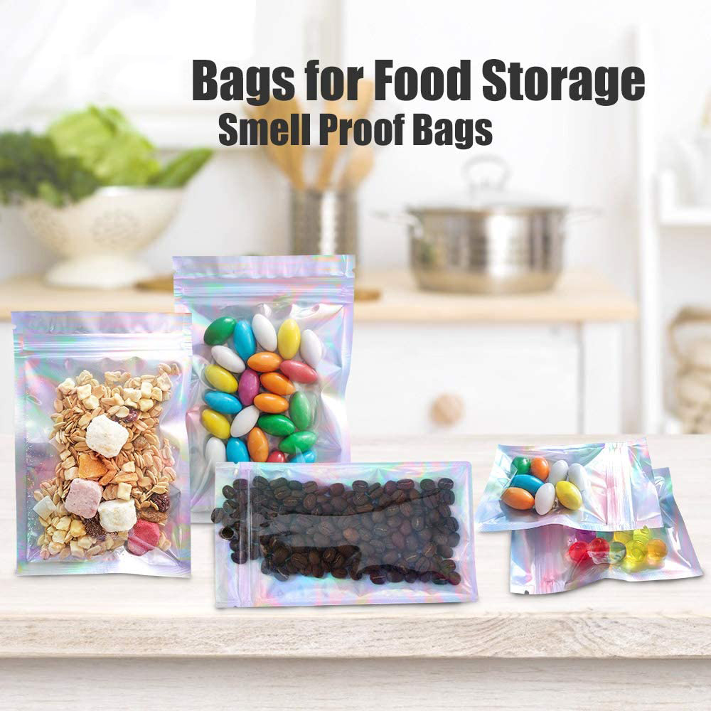 [Multifunction Self Seal Storage Bag] [Ziplock Smell Proof Bags For Party Food Storage] [Holographic Laser  Foil Pouch]