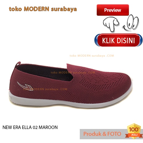 Sepatu wanita flat casual slip on NEW ERA ELLA 02 MAROON