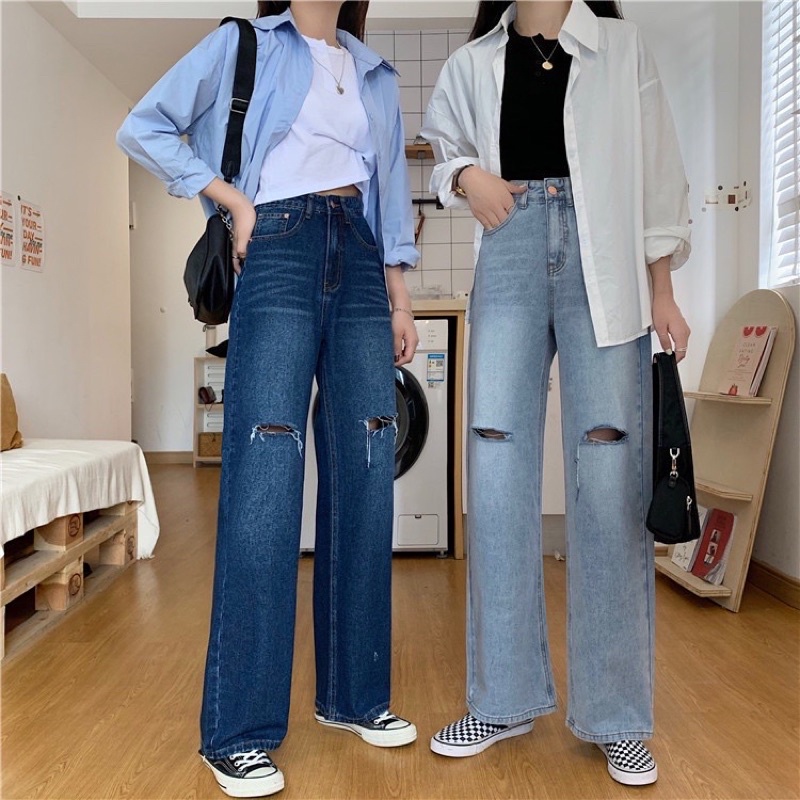 CLOTHIER - Cami Baggy Ripped Jeans | Unisex Light Medium Dark Blue Wide Leg Denim