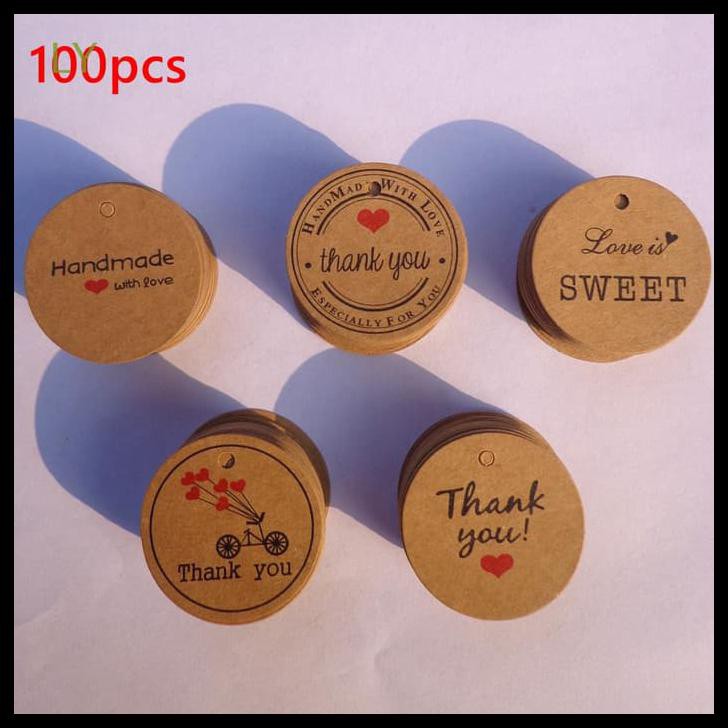 

100Pcs Kartu Tag Gantung Bahan Kertas Kraft Untuk Pernikahan