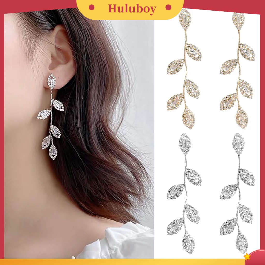 Hu Hu Hu Hu Hu Alat Bantu Pasang Kacamata♡ 1 Pasang Anting Tusuk Bentuk Daun Bahan Alloy Hias Cubic Zirconia Untuk Wanita