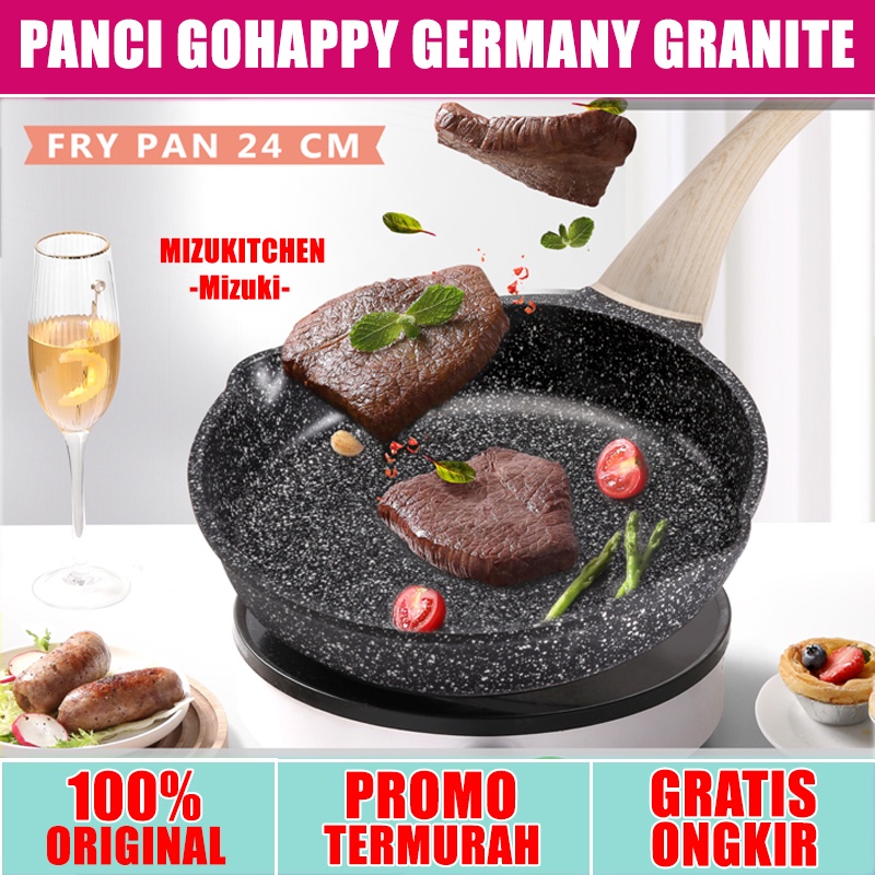 Mizuki FRY PAN Gohappy 24cm Germany Black Granite GHG85 Panci Frying pan the best jerman Greblon C3 Wajan goreng