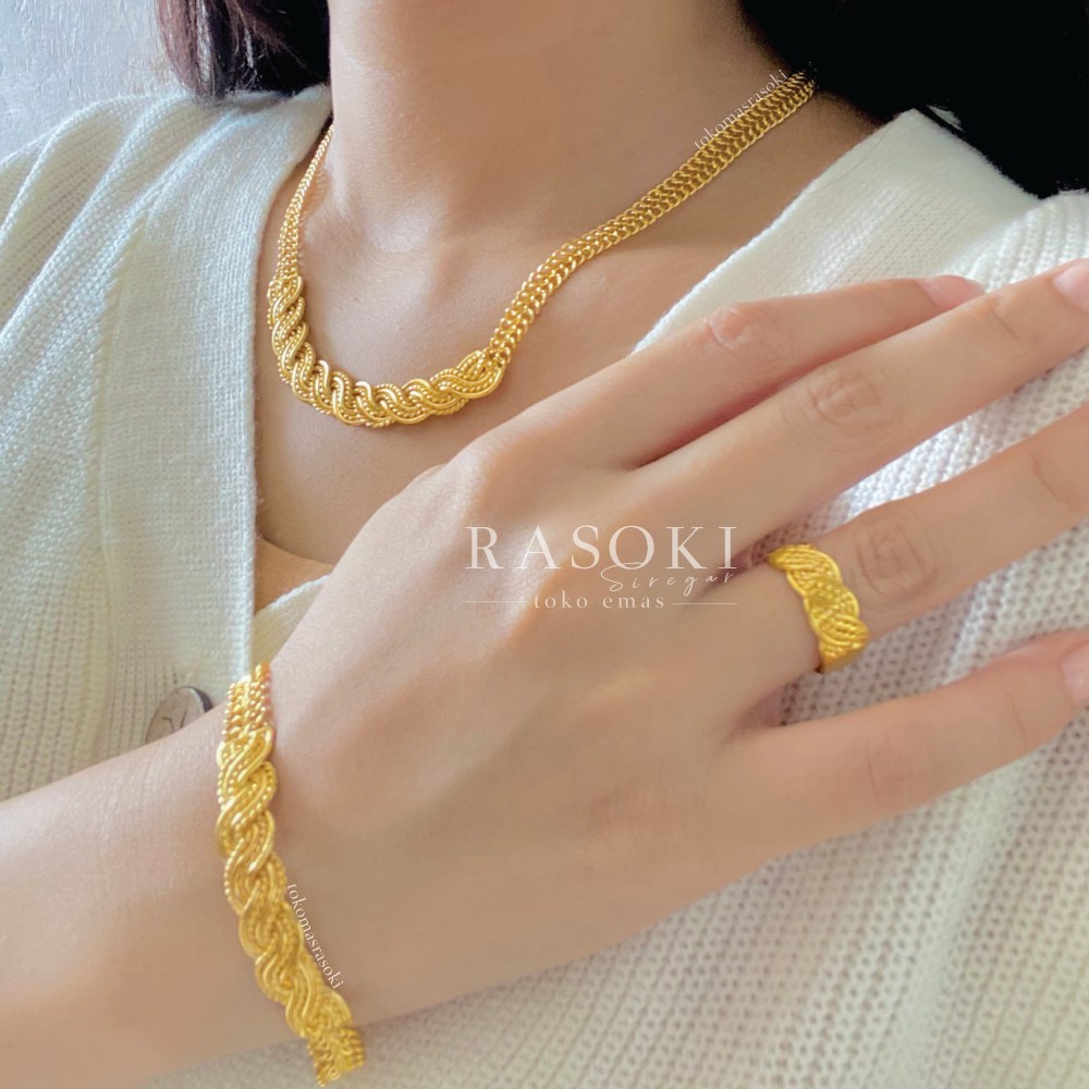 SET PERHIASAN EMAS LM 99,99% MODEL DANDAN/GELOMBANG EMAS LONDON | TOKO EMAS RASOKI
