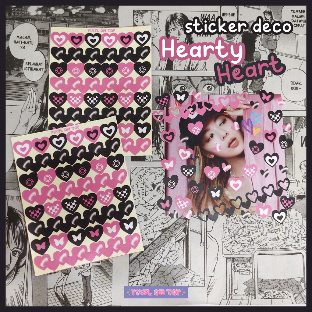 

Sticker Deco 'Hearty Heart' by PIX3L ON TOP | Hati Confetti Ribbon Aesthetic Dark Gothic Stiker untuk Toploader Jurnal Photocard Polco KPOP Kiss Cut Set Vinyl Pink Black