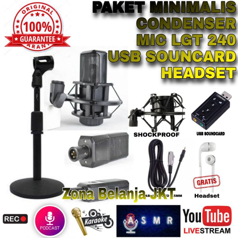 PAKET MIC LGT 240 CONDENSER RECORDING USB SOUNCARD STAND MIC