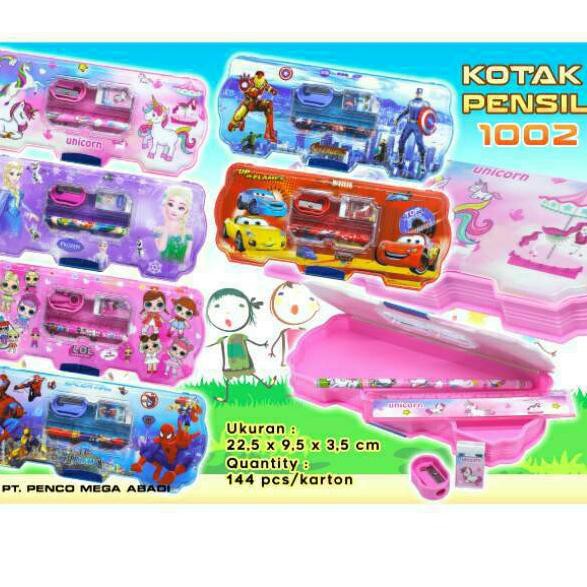 

D7S Kotak Tempat Pensil Magnet 2 Sisi Lengkap Dengan Isi pensil Penggaris penghapus rautan LOL Unico
