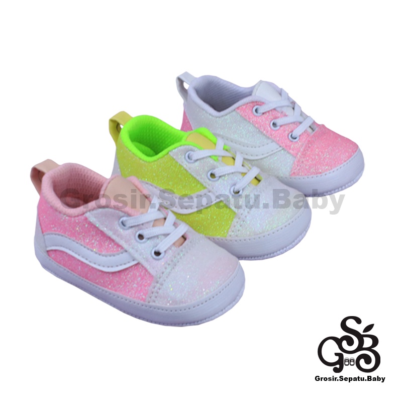 prewalker sepatu bayi perempuan newborn umur 2 - 12 bulan model Fans glitter oldskool