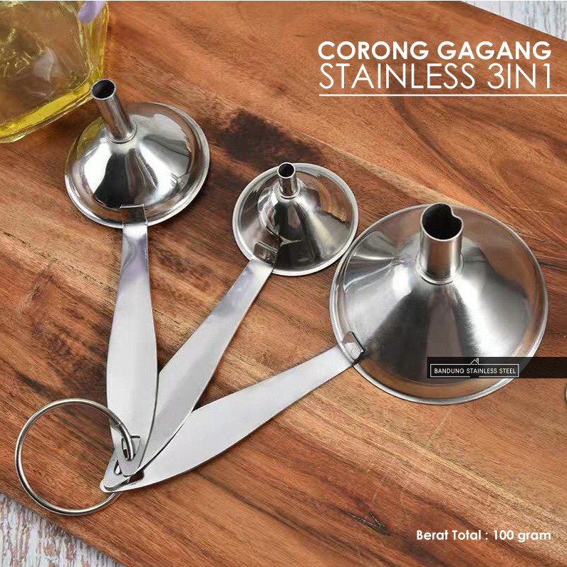 Corong Gagang Stainless Mini SET 3in1 serbaguna tuang minyak garam kecap jus buah