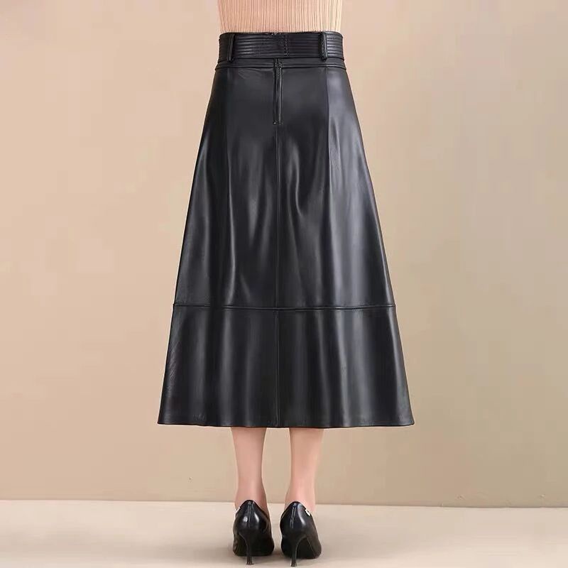 Rok Panjang Wanita Long Leather Skirts Bahan Semikulit Model A-Line Rok Korea Wanita Kantoran Party Wrap