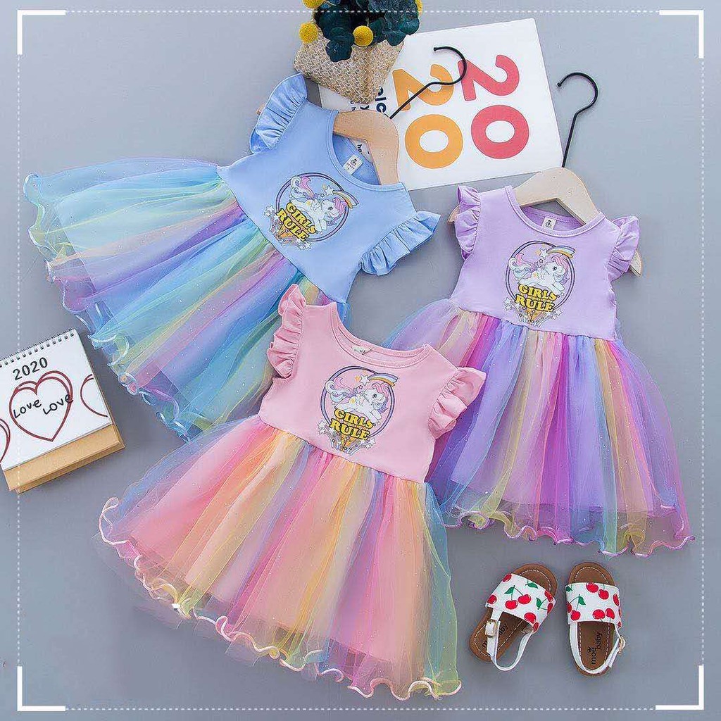 Dress tutu anak perempuan gaun pesta unicorn rainbow anak 