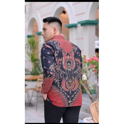 Batik Pria Lengan Panjang Slim Fit Modern MODANG GURDO MERAH PRABU Baju Kemeja Batik Furing Jawa Solo Premium / batik murah berkualitas / baju batik pria murah / batik tulis nusantara