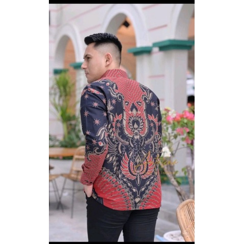 Batik Pria Lengan Panjang Slim Fit Modern MODANG GURDO MERAH PRABU Baju Kemeja Batik Furing Jawa Solo Premium / batik murah berkualitas / baju batik pria murah / batik tulis nusantara