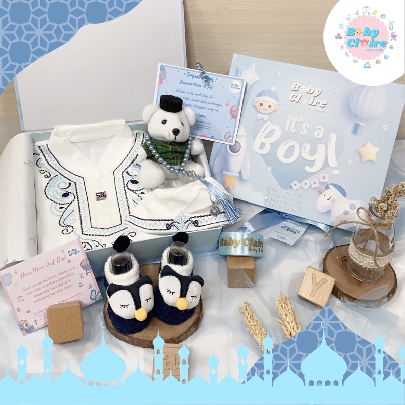 Hampers baby boy baju baju koko, gamis & hijab baby girl, kado lahiran bayi,hampers baby boy,hampers baby girl,kado aqiqah,parcel bayi, hampers lebaran, ulang tahun anak-Biru pnjang kaoskaki