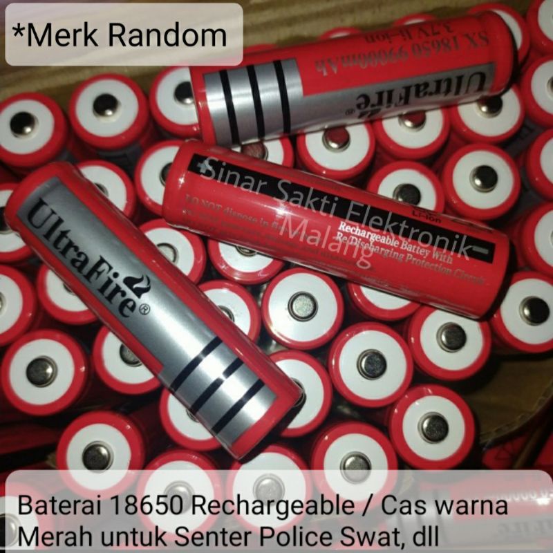 Baterai 18650 Rechargeable Battery Cas Merah Police Swat Batrai Charge Charger Ultrafire